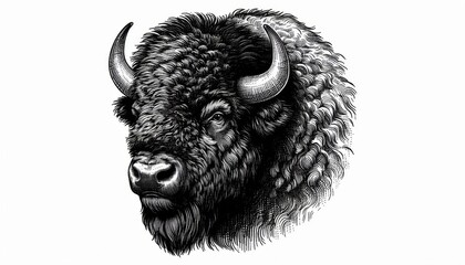 Fototapeta na wymiar Hand drawn Engraving drawing style of Vintage Bison Head. Retro illustration.