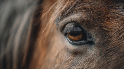 Close-up of a horse's eye showcasing natural light reflections