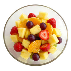 A Vibrant Medley of Fresh Fruit Pineapple Strawberries Oranges and Grapes in a Glass Bowl isolated on transparent baackground