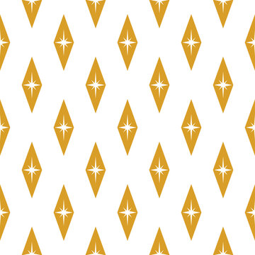 Seamless abstarct pattern with mid century retro diamond shapes and stars