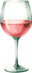 Vector watercolor painted illustration of a glass of wine