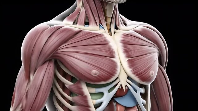 Human Body 3D Anatomical Muscle System Medical Animation With Detailed Torso and Arms