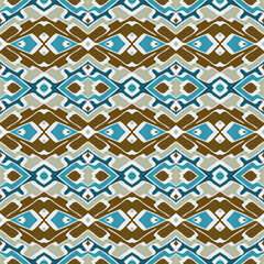 Horizontal seamless pattern in white gray brown blue. Ethnic textile print. Vector fashion background.  Ribbons.