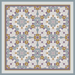 Creative style abstract geometric pattern in white gray  yellow blue violet, vector seamless, can be used for printing onto fabric, interior, design, textile. Frame.