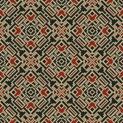 Creative color abstract geometric pattern in black red yellow, vector seamless, can be used for printing onto fabric, interior, design, textile.