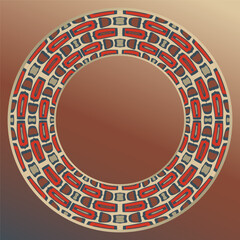 tray, a round geometric ornament in beige red brown  for tea or coffee porcelain plate,trays, dishes and souvenirs, can also be used as a background, invitation, greeting card