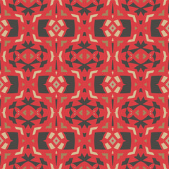 Creative color abstract geometric pattern in red beige black, vector seamless, can be used for printing onto fabric, interior, design, textile.