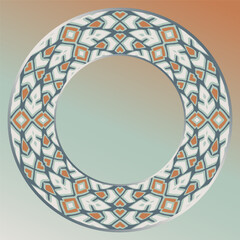 tray, a round geometric ornament in white orange green blue for tea or coffee porcelain plate,trays, dishes and souvenirs, can also be used as a background, invitation, greeting card