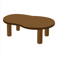 Kidney-Shaped Wooden Table Vector – Unique Organic Coffee Table Design Illustration, Brown Minimalist Flat Furniture for Living Room Decor, Interior, Office, Lounge or Modern Home Setup

