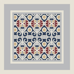 Horizontal seamless pattern in white gray yellow red blue. Ethnic textile print. Vector fashion background.  Ribbons. Frame. Ideal for interior design as interior painting.