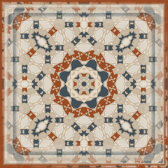 Creative style abstract geometric pattern in beige orange blue, vector seamless, can be used for printing onto fabric, interior, design, textile. Frame.