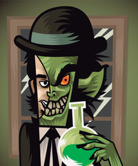 evil mad scientist with half monster face