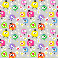 Seamless pattern kids birds owls bright childish