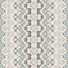 Horizontal seamless pattern in beige gray blue black. Ethnic textile print. Vector fashion background.  Ribbons.