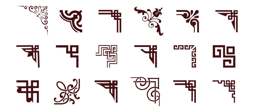 Decorative corner frames doodle set. Vintage decorative angle border. 
Wedding design elements, flower decoration. Hand-drawn vector illustration isolated on white background