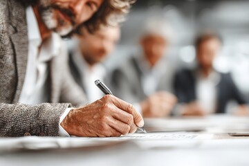 Collaborative Teamwork in a Group Meeting. a group of professionals engaged in a collaborative meeting. a person taking notes, emphasizing the importance of communication and documentation.