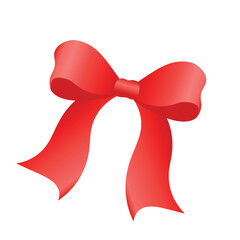Red bow with ribbons. Cute design element in cartoon style. Vector red shiny bow with ribbons in cartoon style.