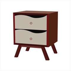 Modern Wooden Nightstand with Two Wave-Front Drawers, Minimalist Bedside Table for Bedroom Storage, Contemporary Furniture Isolated on White Background Illustration

