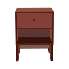 Modern Wooden Nightstand with Single Drawer and Open Shelf, Minimalist Bedside Table for Bedroom Storage, Isolated on White Background Illustration

