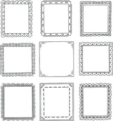 Hand-Drawn Square Frames Set: Doodle Borders & Corners

