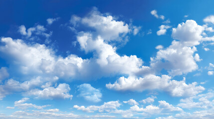 Fototapeta premium Bright blue sky with fluffy white clouds in a sunny atmosphere