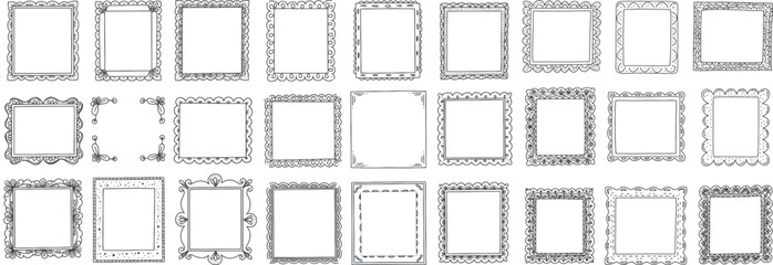 Hand-Drawn Square Frames Set: Doodle Borders & Corners

