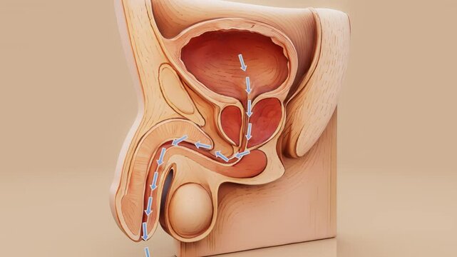Conceptual 3D medical animation of prostate and bladder anatomy