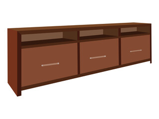 Modern Wooden Sideboard Cabinet with Three Drawers and Open Shelves Isolated on White Background – Minimalist Storage Furniture Illustration

