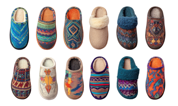 Variety of colorful slip-on slippers