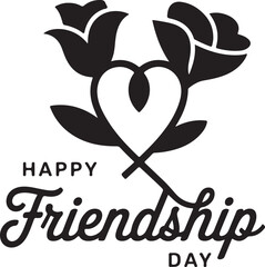 Happy Friendship Day Heart and Rose Silhouette Design
