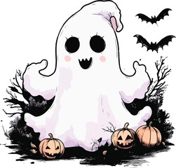  Boo Ghost with Sunglasses Outline