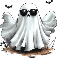  Bats and Ghost Halloween Scene