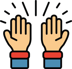Obraz premium Patriotic celebration icon. Two hands raised in the air, symbolizing joy, cheering, and public celebration during a national holiday. Flat outline vector.