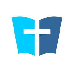Obraz premium Christian cross with open holy bible color logo. Religion church symbol