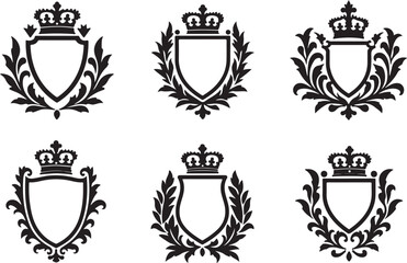 Royal Crest and Heraldic Emblem Collection – Black and White

Vintage Crown Shield Icons Set – Heraldry Design

Monochrome Coat of Arms with Crowns and Shields
