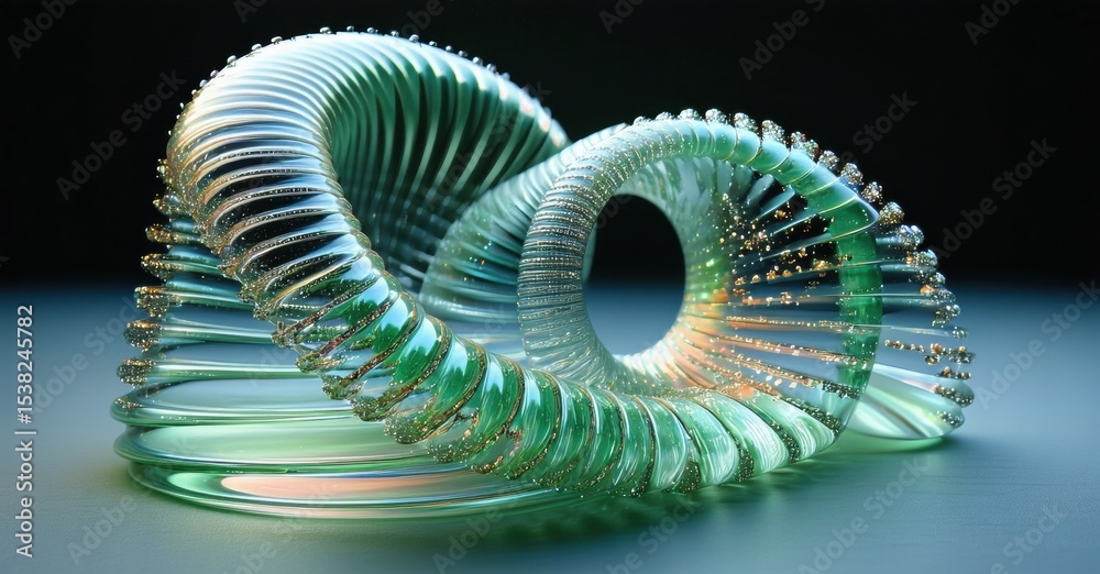 Aufkleber Abstract spiral form. Turquoise, translucent layers create complex visual texture. Light reflects, highlighting curves, depth. Modern digital art.