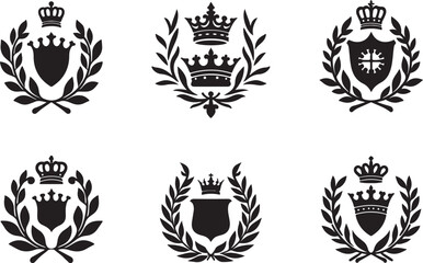 Royal Crest and Heraldic Emblem Collection – Black and White
Vintage Crown Shield Icons Set – Heraldry Design
Monochrome Coat of Arms with Crowns and Shields