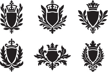 Royal Crest and Heraldic Emblem Collection – Black and White
Vintage Crown Shield Icons Set – Heraldry Design
Monochrome Coat of Arms with Crowns and Shields