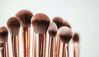 Professional Bamboo Makeup Brushes Set on Beige Fabric