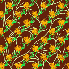 Abstract pattern with red flower on brown