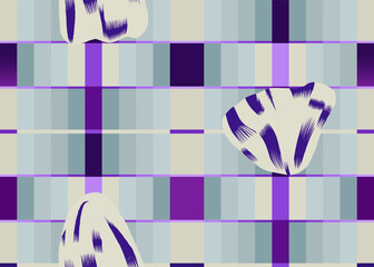 Abstract graphic floral checkered print. Unique botanical seamless pattern. 