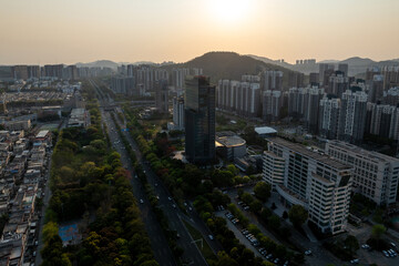 Aerial footage of landscape in zhongshan city, China