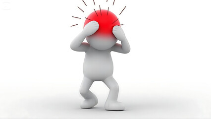 3D figure with headache holding head
