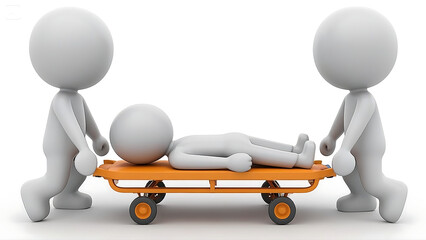 3D characters in first-aid stretcher scene