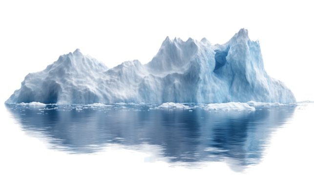 Iceberg, blue ice mountain with white snow and deep crevasses, steep terrain of ice, glacier landscape, blue ice mountain covered in snow, on a transparent backgrounds - Powered by Adobe
