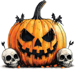 halloween pumpkin and skull