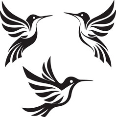 Obraz premium Three stylized black hummingbird bird logos vector design elements