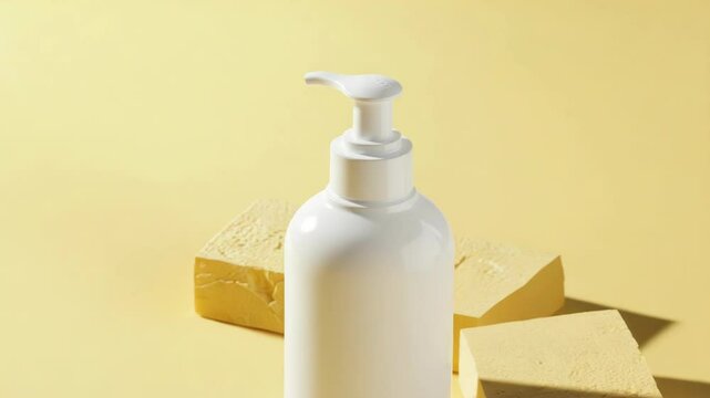 White dispenser bottle on pale yellow background
