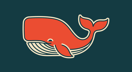 Naklejka premium Minimalist Vector SVG Illustration of Whimsical Whale with Curved Lines and Bright Colors in Flat Design Style