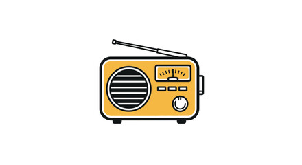 Icon Vector SVG Illustration of Retro Radio with Antenna in Flat Minimalist Style Featuring Yellow Black Colors